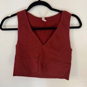 Nikibiki Dark Red V-Neck Cropped Top